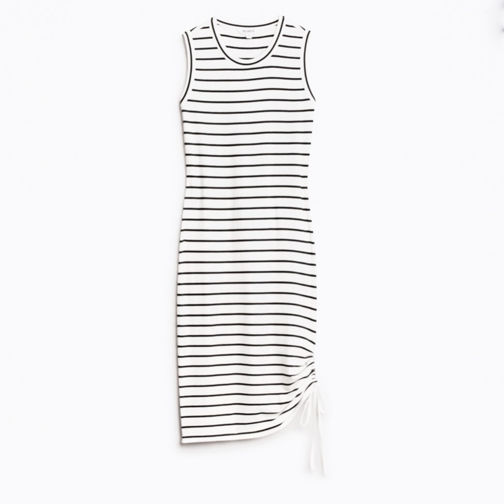 Sleeveless Cascade Knit Stripped Dress